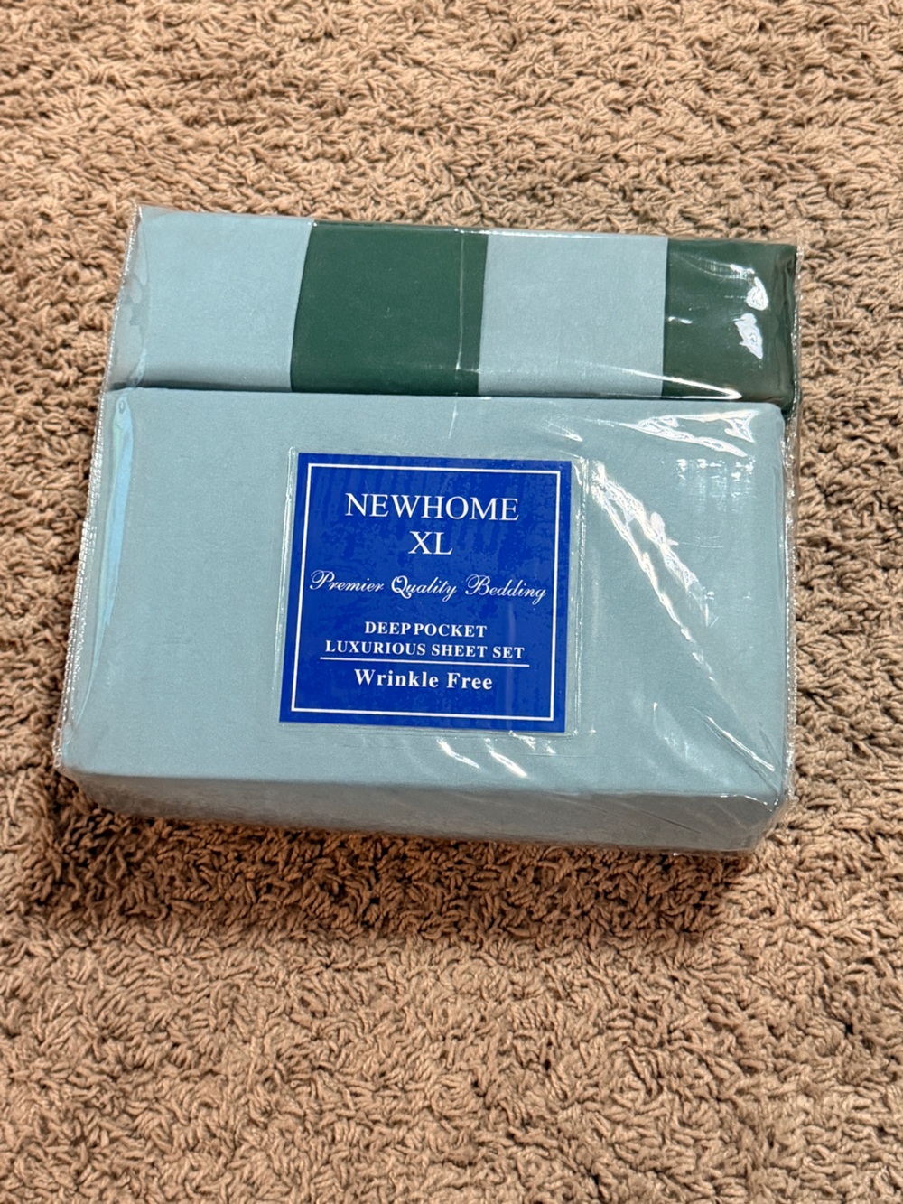NewHome XL Light Blue & Dark Green Deep Pocket Sheet Set